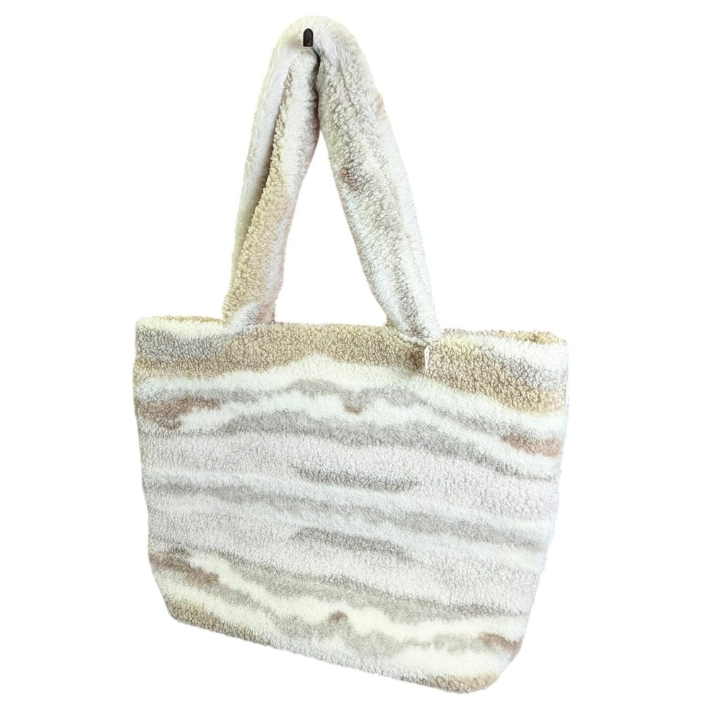 Soma XL Marbled Faux Teddy Fur Tote Neutral Ombre Fuzzy Sherpa Striped Bag